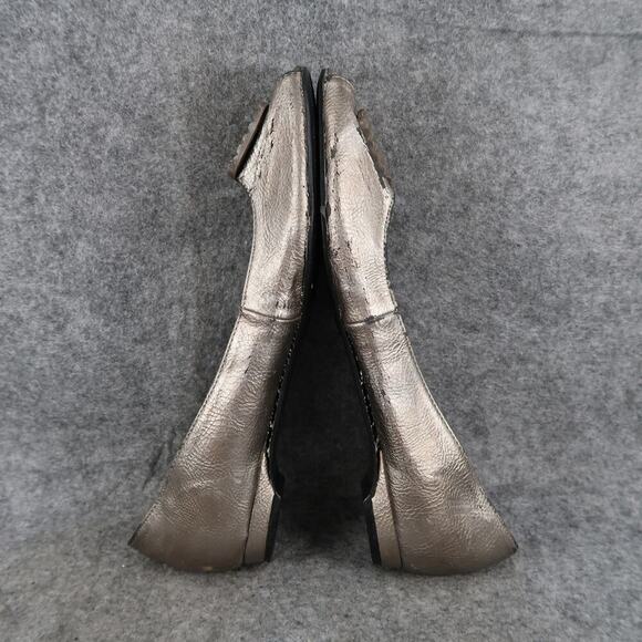 Madeline Stuart Shoes Women 8 Flats Slip On Peep Toe Metallic Loafer Gray Quincy - Picture 9 of 13